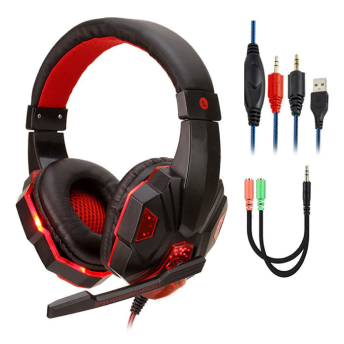 Zestaw słuchawkowy do gier Bass HD Słuchawki douszne stereo z mikrofonem do PlayStation 4 / PC Czerwone