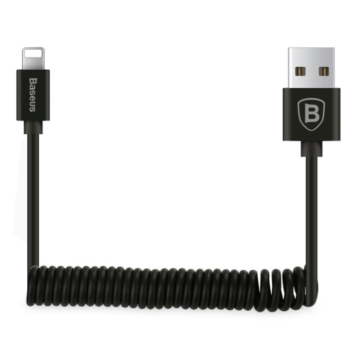 Câble de données iPhone Lightning Curled Spiral Charge Cable Chargeur 1,6 mètre Noir