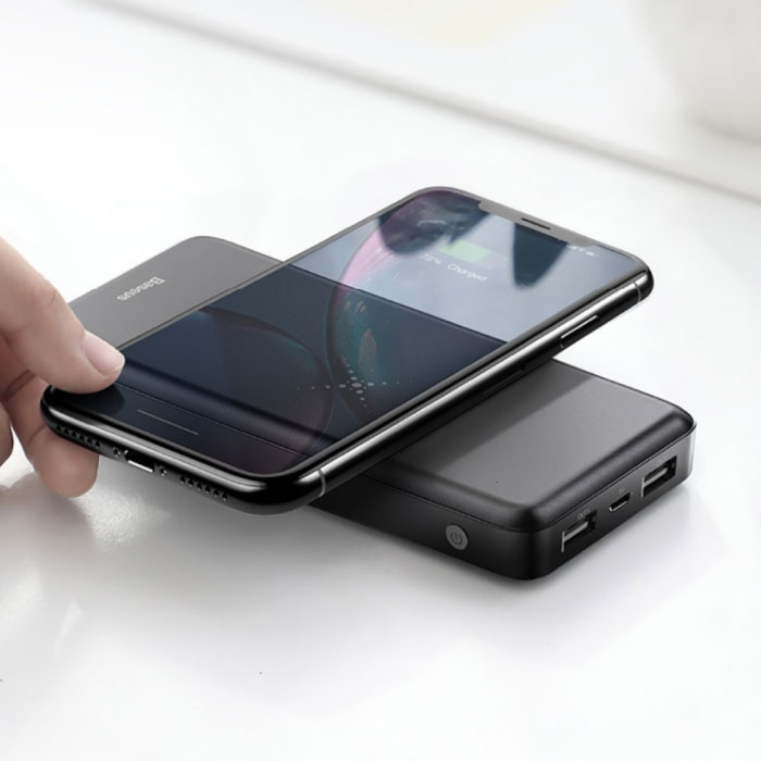 Baseus 10.000mAh Draadloze Qi Oplader + Powerbank Noodaccu Batterij Wireless Charger Pad Zwart