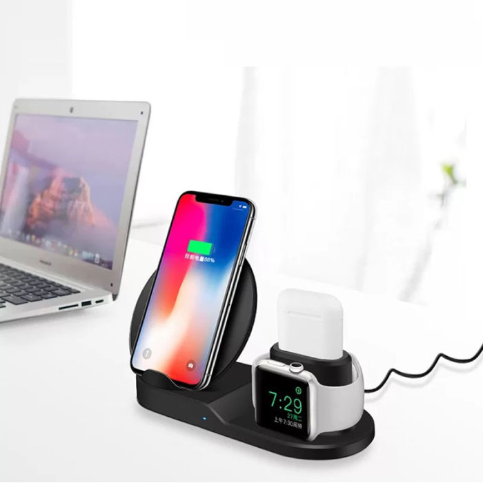 Stuff Certified® Chargeur sans fil 3 en 1 pour Apple iPhone / iWatch / AirPods - Station de charge Station de chargement 18W Pad sans fil noir