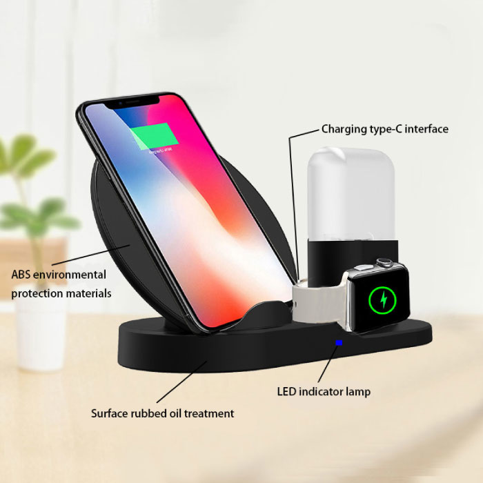 Stuff Certified® Chargeur sans fil 3 en 1 pour Apple iPhone / iWatch / AirPods - Station de charge Station de chargement 18W Pad sans fil noir