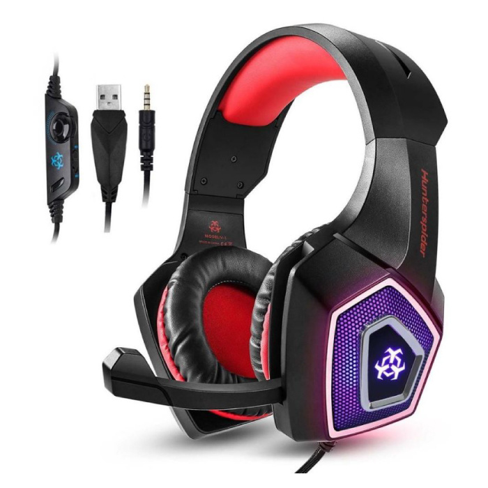 Hunterspider Zestaw słuchawkowy do gier V1 Słuchawki stereofoniczne z mikrofonem do PlayStation 4 / PC / Xbox Red