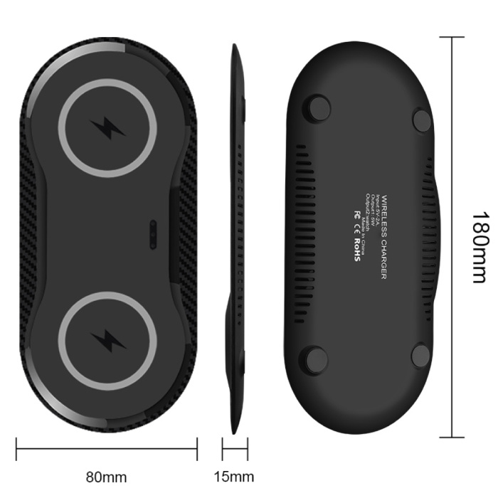 Stuff Certified® 2 in 1 Qi Universal Wireless Charger 10W Wireless Charging Pad Black