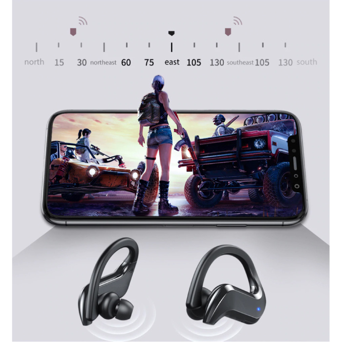 Stuff Certified® Écouteurs sans fil avec crochet d'oreille - Contrôle tactile - TWS Bluetooth 5.0 Écouteurs sans fil Écouteurs Écouteurs Noir