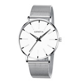 Geneva Quartz Watch - Anologue Luxury Movement for Men and Women - Stainless Steel - Silver