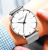 Geneva Quartz Watch - Anologue Luxury Movement for Men and Women - Stainless Steel - Silver