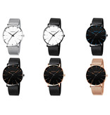 Geneva Montre à quartz - Mouvement de luxe Anologue pour homme et femme - Acier inoxydable - Noir et blanc