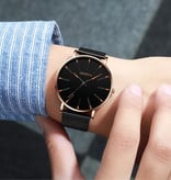 Geneva Quartz Watch - Anologue Luxury Movement for Men and Women - Stainless Steel - Black and White