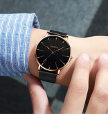 Geneva Reloj de cuarzo - Movimiento de lujo Anologue para hombres y mujeres - Acero inoxidable - Blanco y negro
