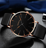 Geneva Montre à quartz - Mouvement de luxe Anologue pour homme et femme - Acier inoxydable - Noir et blanc