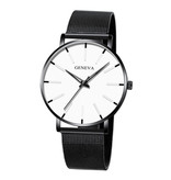 Geneva Montre à quartz - Mouvement de luxe Anologue pour homme et femme - Acier inoxydable - Noir et blanc