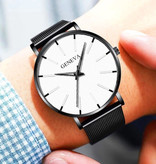 Geneva Quartz Watch - Anologue Luxury Movement for Men and Women - Stainless Steel - Black and White