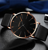 Geneva Reloj de cuarzo - Movimiento de lujo Anologue para hombres y mujeres - Acero inoxidable - Negro-Azul