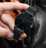 Geneva Quartz Watch - Anologue Luxury Movement for Men and Women - Stainless Steel - Black-Blue