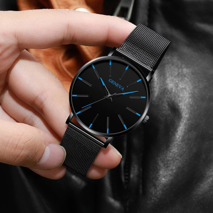 Quartz Watch Anologue Luxury Movement for Men and Women Stainless Steel Black Blue