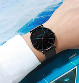 Geneva Quartz Watch - Anologue Luxury Movement for Men and Women - Stainless Steel - Black-Blue
