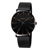 Geneva Montre à quartz - Mouvement de luxe Anologian pour homme et femme - Acier inoxydable - Noir-Orange