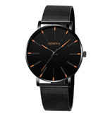 Geneva Reloj de cuarzo - Movimiento de lujo anólogo para hombres y mujeres - Acero inoxidable - Negro-Naranja