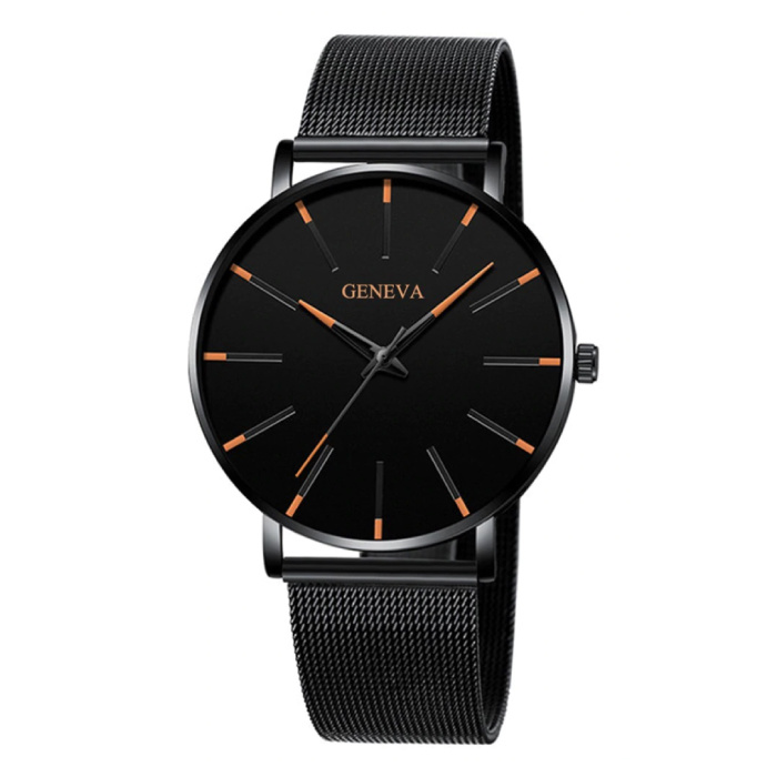 Reloj de cuarzo - Movimiento de lujo anólogo para hombres y mujeres - Acero inoxidable - Negro-Naranja