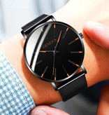 Geneva Montre à quartz - Mouvement de luxe Anologian pour homme et femme - Acier inoxydable - Noir-Orange