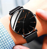Geneva Reloj de cuarzo - Movimiento de lujo anólogo para hombres y mujeres - Acero inoxidable - Negro-Naranja