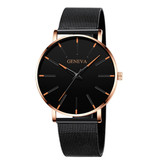 Geneva Quartz Horloge - Anoloog Luxe Uurwerk voor Mannen en Vrouwen  - Roestvrij staal - Zwart-Goud
