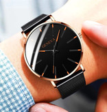 Geneva Quartz Watch - Anologue Luxury Movement for Men and Women - Stainless Steel - Black-Gold