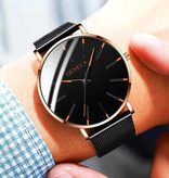 Geneva Zegarek kwarcowy - luksusowy mechanizm Anologue dla mężczyzn i kobiet - stal nierdzewna - czarno-złoty