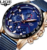 Lige Montre à quartz - Mouvement de luxe Anologue pour homme - Acier inoxydable - Bleu