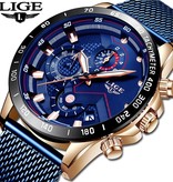 Lige Quartz Horloge - Anoloog Luxe Uurwerk voor Heren - Roestvrij staal - Blauw