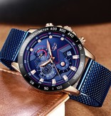 Lige Reloj de cuarzo - Movimiento de lujo Anologue para hombre - Acero inoxidable - Azul