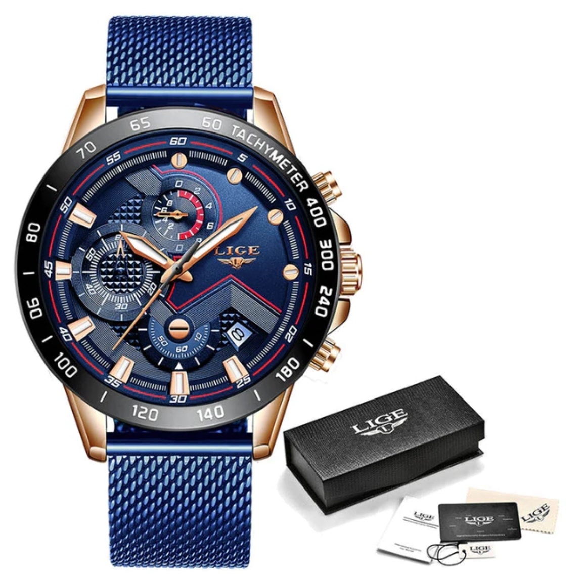 Montre à quartz - Mouvement de luxe Anologue pour homme - Acier inoxydable - Bleu-Noir