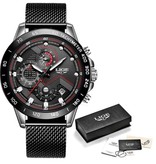 Lige Montre à quartz - Mouvement de luxe Anologue pour homme - Acier inoxydable - Noir