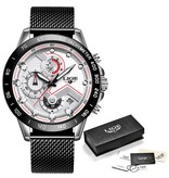 Lige Montre à quartz - Mouvement de luxe Anologian pour homme - Acier inoxydable - Noir-Blanc