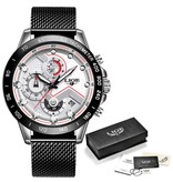 Lige Quartz Watch - Anologue Luxury Movement for Men - Stainless Steel - Black-White