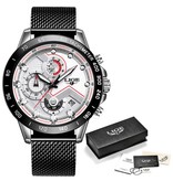 Lige Reloj de cuarzo - Movimiento de lujo anólogo para hombre - Acero inoxidable - Negro-Blanco