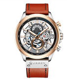 Curren Anologue Uhr - Lederarmband Luxus Quarzwerk für Herren - Edelstahl - Orange-Silber
