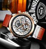 Curren Reloj Anologue - Movimiento de cuarzo de lujo con correa de cuero para hombre - Acero inoxidable - Naranja-Plata