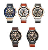 Curren Anologue Watch - Leather Strap Luxury Quartz Movement for Men - Stainless Steel - Orange-Silver