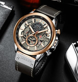 Curren Anologue Watch - Leather Strap Luxury Quartz Movement for Men - Stainless Steel - Black