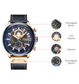 Curren Anoloog Horloge - Leren Bandje Luxe Kwarts Uurwerk voor Heren - Roestvrij staal - Blauw