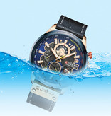 Curren Reloj Anologue - Movimiento de cuarzo de lujo con correa de cuero para hombre - Acero inoxidable - Azul