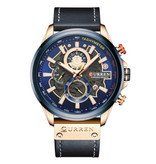 Curren Reloj Anologue - Movimiento de cuarzo de lujo con correa de cuero para hombre - Acero inoxidable - Azul