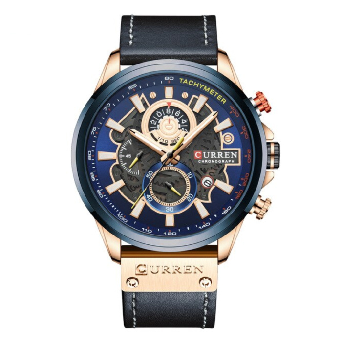 Reloj Anologue - Movimiento de cuarzo de lujo con correa de cuero para hombre - Acero inoxidable - Azul