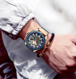 Curren Zegarek Anologue - skórzany pasek Luksusowy mechanizm kwarcowy dla mężczyzn - stal nierdzewna - niebieski