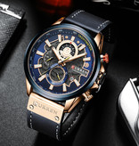 Curren Anologue Watch - Leather Strap Luxury Quartz Movement for Men - Stainless Steel - Blue