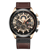 Curren Montre Anologue - Bracelet en cuir Mouvement à quartz de luxe pour homme - Acier inoxydable - Marron