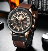 Curren Anoloog Horloge - Leren Bandje Luxe Kwarts Uurwerk voor Heren - Roestvrij staal - Bruin