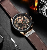 Curren Montre Anologue - Bracelet en cuir Mouvement à quartz de luxe pour homme - Acier inoxydable - Marron