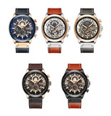 Curren Anologue Watch - Leather Strap Luxury Quartz Movement for Men - Stainless Steel - Orange-Black